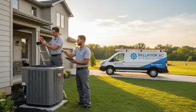 Professional AC repair technician servicing air conditioner unit in Dayton, OH