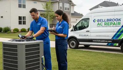 HVAC technician performing AC repair service at residential home in Dayton, OH