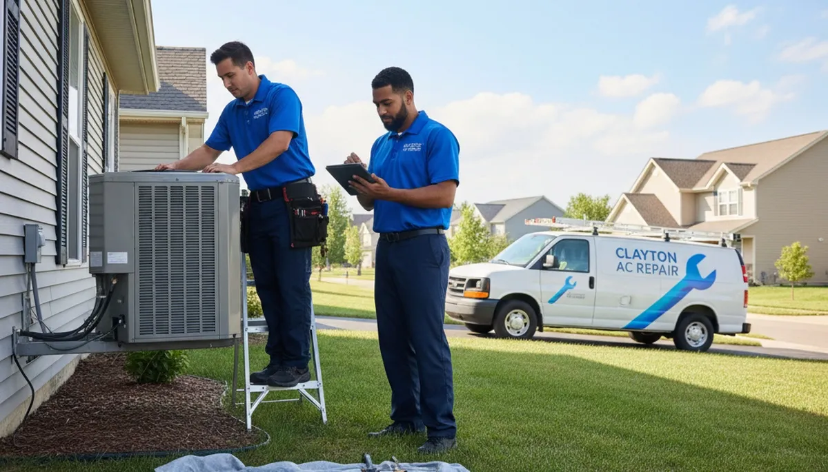 Professional AC repair service technician working on air conditioner unit in Dayton, OH