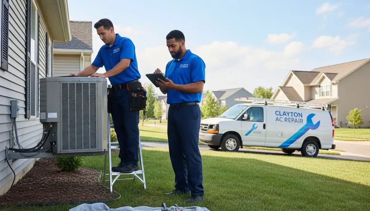 Professional AC repair service technician working on air conditioner unit in Dayton, OH