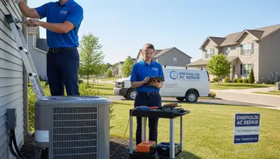 Professional AC repair technician servicing air conditioner in Dayton, OH home