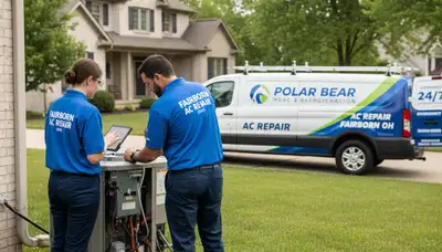 Professional AC repair technician servicing residential cooling unit in Dayton, OH