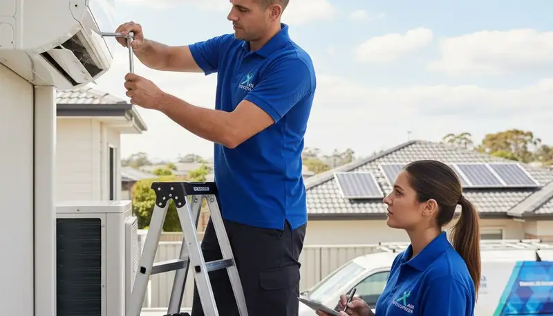 Technician performing expert AC repair service in Dayton, OH home for Five Star Cooling