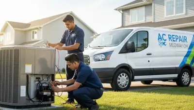 Professional AC repair technician servicing air conditioner unit in Dayton, OH