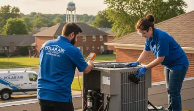 Professional AC repair technician servicing air conditioner unit in Dayton, OH