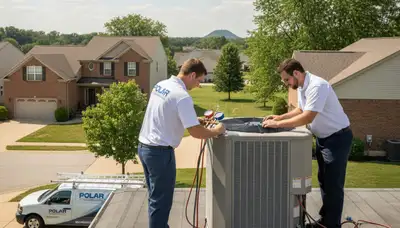 Professional AC repair technician servicing home cooling system in Dayton, OH