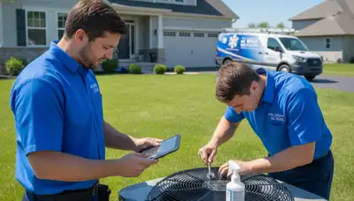Professional AC repair technician servicing air conditioner unit in Dayton, OH