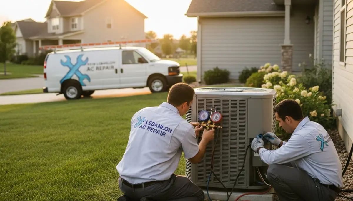 HVAC technician performing residential AC repair service in Dayton, OH