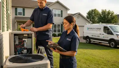 Professional AC repair technician servicing air conditioner unit in Dayton, OH