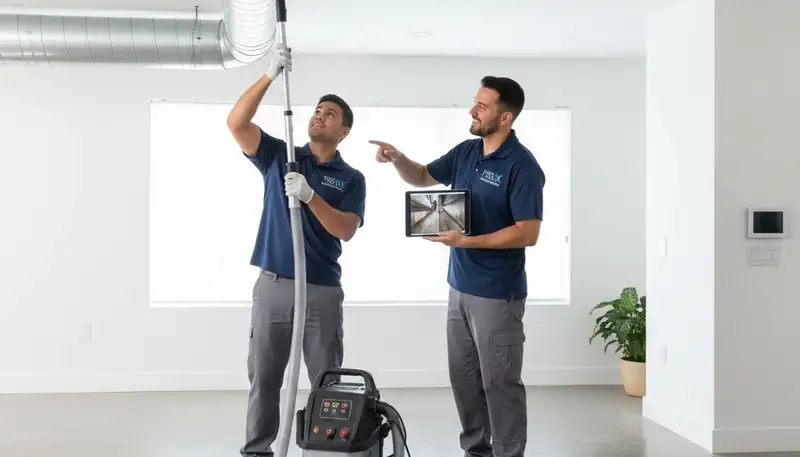 Technician cleaning air ducts for HVAC system in Dayton, OH home by Five Star Cooling