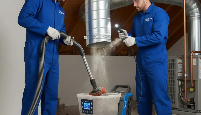 Technician cleaning air ducts for HVAC system at home in Dayton, OH
