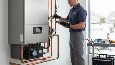 Technician performing boiler repair in Dayton, OH for residential heating system maintenance