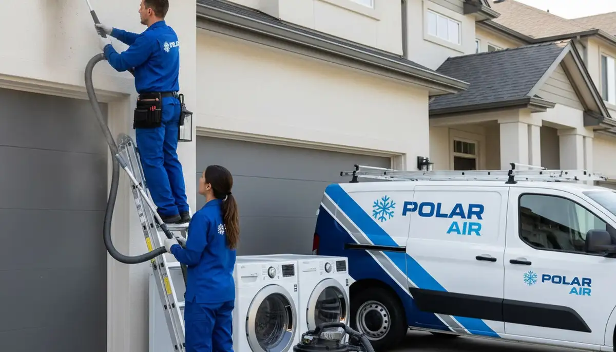 Technician cleaning residential dryer vent for improved airflow in Dayton, OH home
