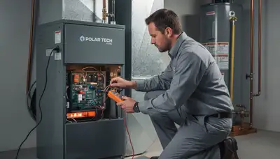 Technician performing furnace repair service in Dayton, OH home for Five Star Cooling