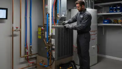 Professional plumber fixing pipes in Dayton, OH home for Five Star Cooling plumbing services