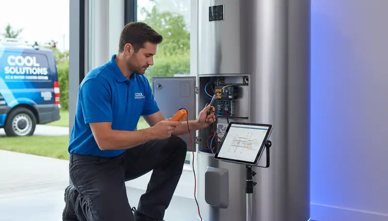 Technician repairing home water heater in Dayton, OH for Five Star Cooling service